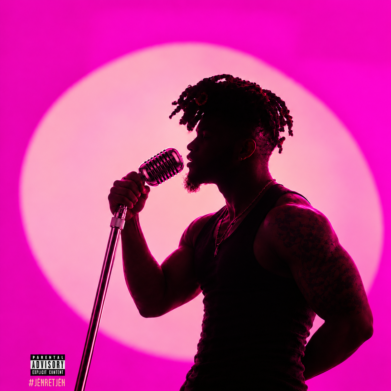 DPerfect with a vintage microphone in a magenta silhouette artwork
